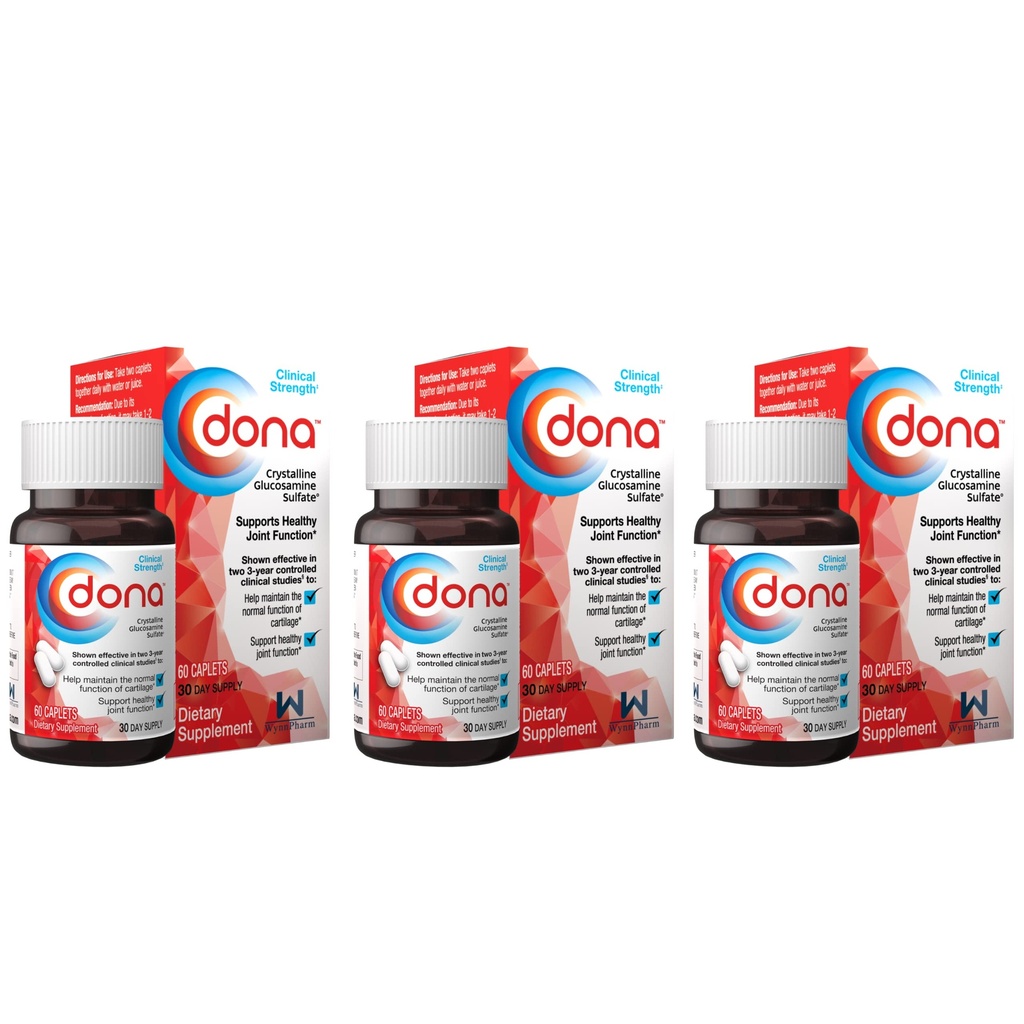 Dona Glucosamine Sulfate de cristalline, 750 Mg, pilules complémentaires pour le confort du genou et le soutien de santé interarmées, 750 Mg, 60 Compte (3 Pack)