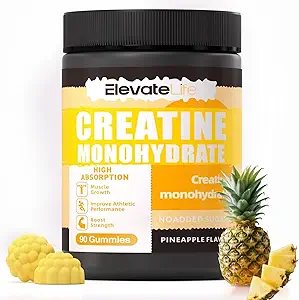 ElevateLife Creatine Monohydrate Gommies 5g pour les hommes Femmes - Supplément à croquer sans sucre. 90 Gummies Citron