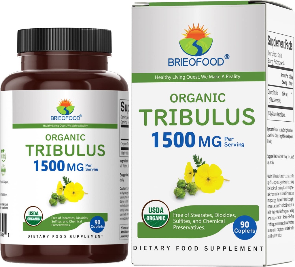Brieofood Bio Tribulus 1500mg, 45 portions, végétarien, sans gluten, 90 comprimés végétariens