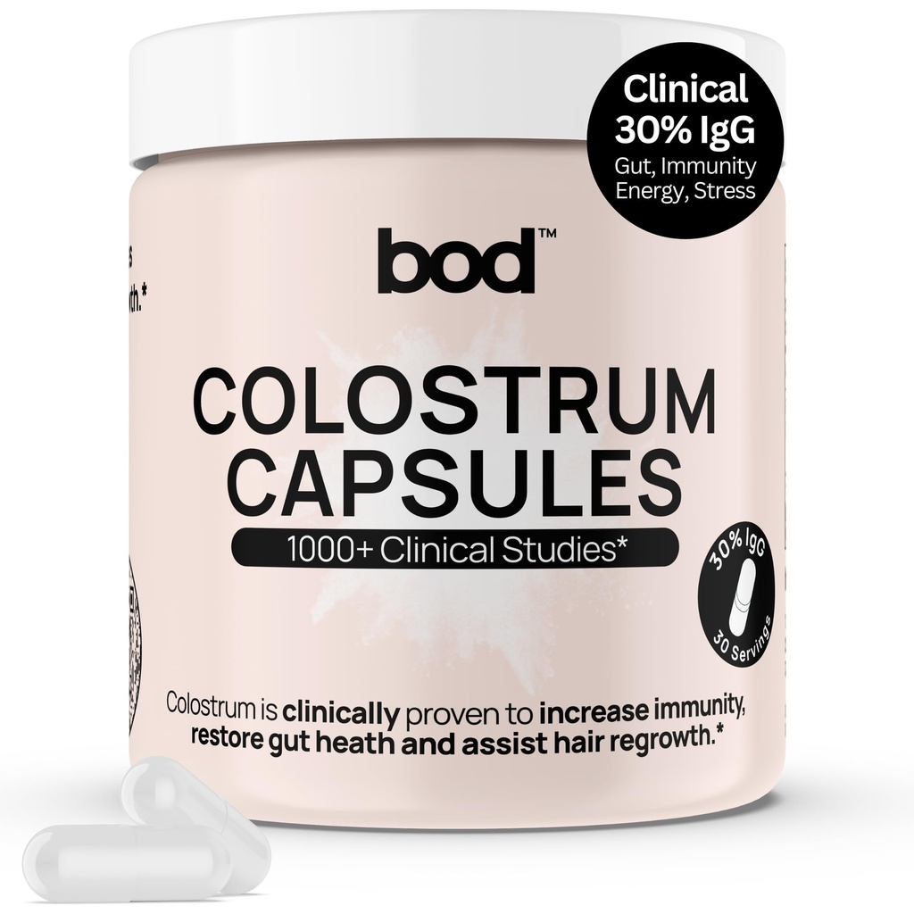Bod Colostrum Kapseln, Colostrum Ergänzung für Haut und Haarwachstum Unterstützung, Immununterstützung, Gut Gesundheit, Muskel & Wellness, IgG 30% Pure Superfood Bovine Colostrum Pillen, Unflavored, 30 Portionen