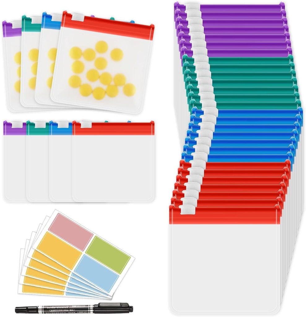 MARFOREVER 39 Stück Pill Pouch Bags Set - Pill Bags Reise Pille Organizer Wiederverwendbare Medizin Organizer Pillen Aufbewahrung Pouches Selbstversiegelung 28 Stück Kunststoff Medizin Taschen 10 Blatt Etiketten und 1 Stück Marker