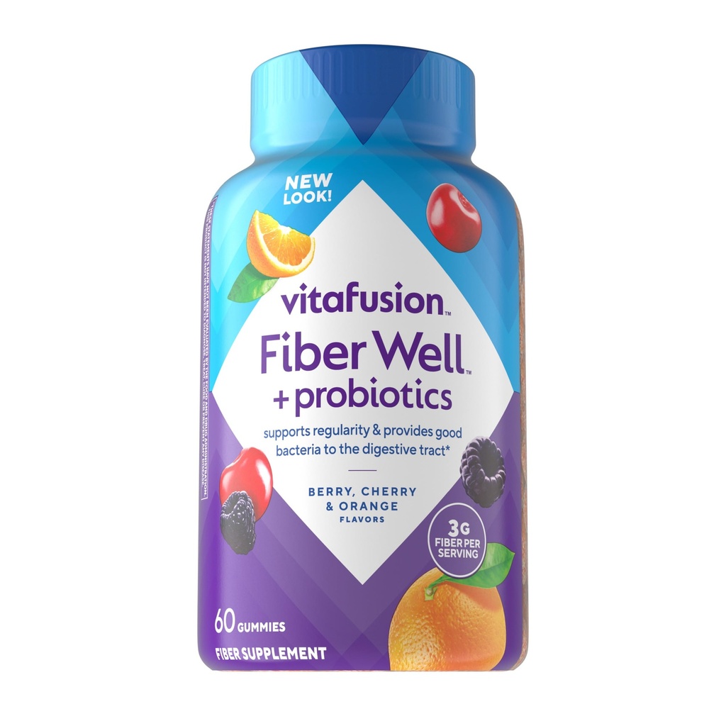 Bien de fibre de Vitafusion + Probiotiques Gommies pour adultes – 3g de fibre par portion pour la santé digestive et les probiotiques*, 60 Nombre