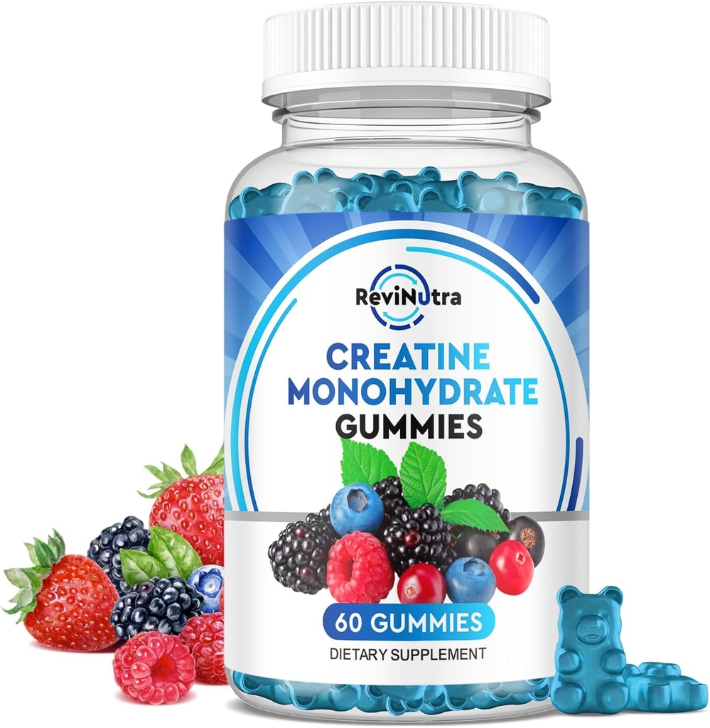 Kreatin Monohydrate Gummie für Männer und Frauen, Chewables Creatine Monohydrate mit Vitamin B12 für Muskelwachstum & Recovery-Vegan, Gemischte Berry Flavor, 60 Gummie