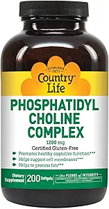 Country Life Phosphatidyl Choline Complex, promuove la funzione cognitiva sana, 1200mg, 200 Softgels