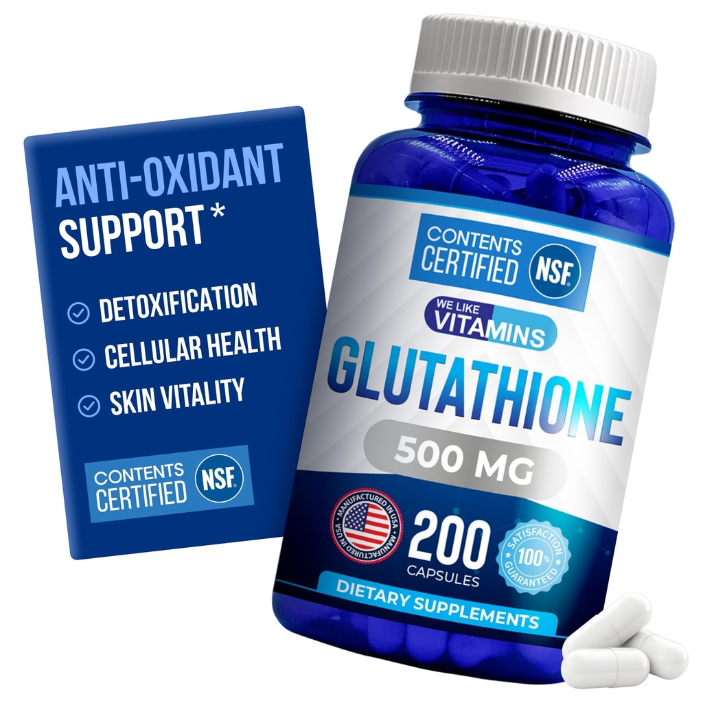 Ci piacciono le vitamine | NSF Certified Glutathione Supplement | Prodotto in USA | Altamente Biodisponibile | L-Glutathione Antiossidante Supporto|500mg Per Serving | 200 Capsule