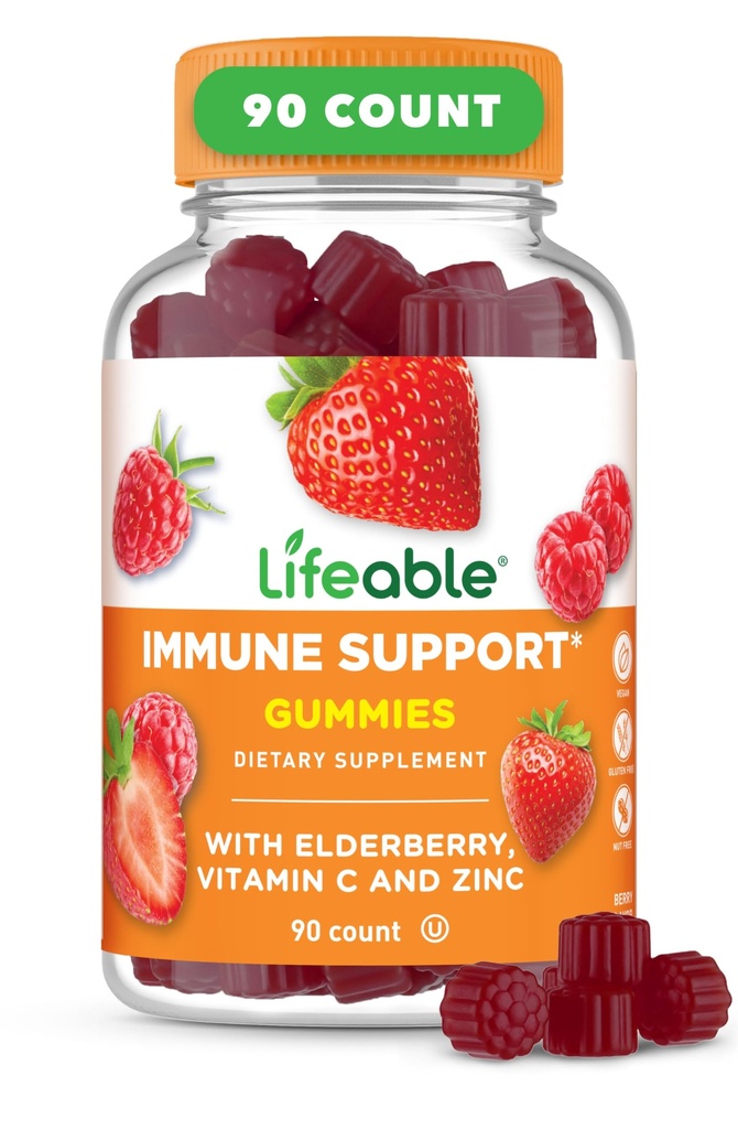 Gummie di sostegno immune vitale per adulti | Vitamina C e Zinco di Elderberry | Supporto Immune di Great Tasting Elderberry Supplemento Gummies | Gummies Immunità per adulti, uomini, donne | 90 Gummies