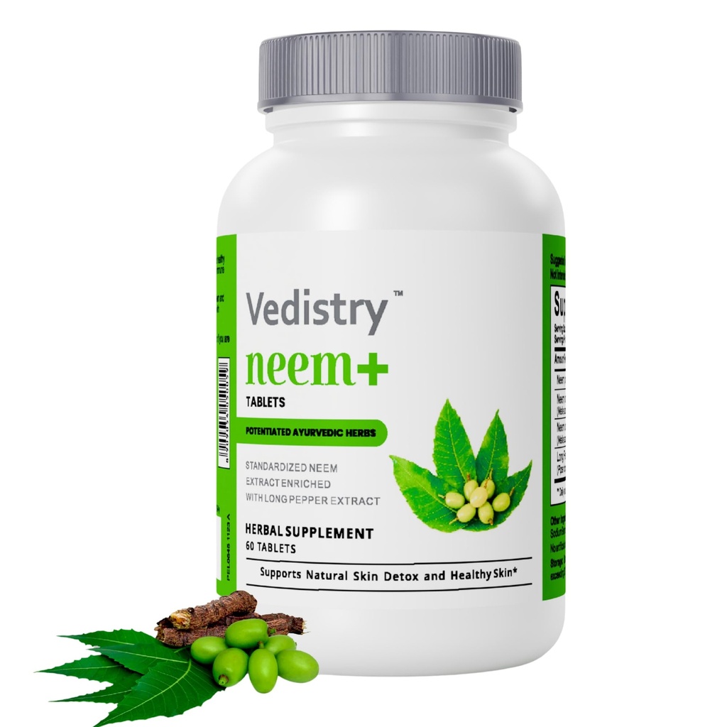 Neem+ Integratori di Estratto di Foglia | 1100mg Supporta pelle chiara, disintossicazione e salute immunitaria | Riduce l'acne & promuove la pelle sana con il pepe lungo | 60 compresse vegane