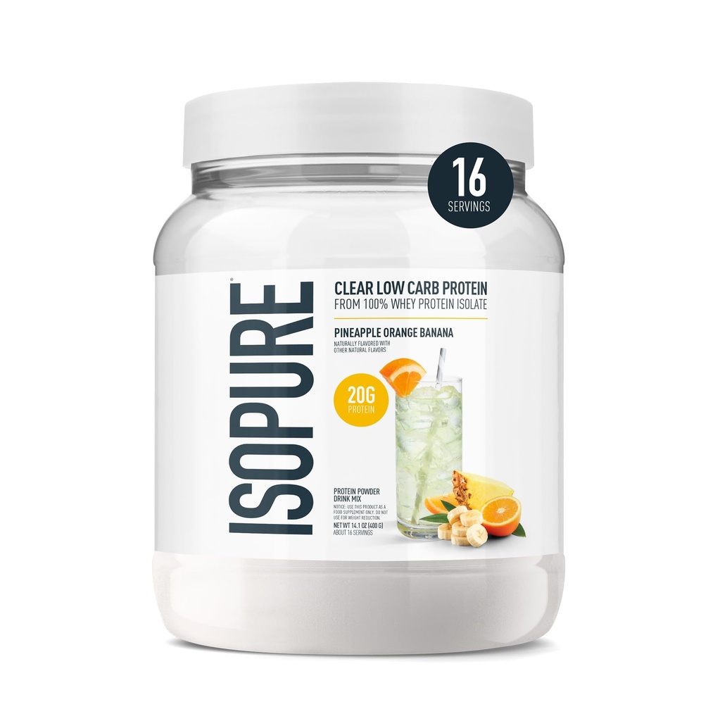 Isopure klare Whey Isolate Protein Pulver, Lactosefrei, Glutenfrei, Natürlich aromatisiert, Ananas Orange Banana, 20g Protein Per Serving, 14.1 Oz, 16 Servierungen (Verpackung Mai Vary)