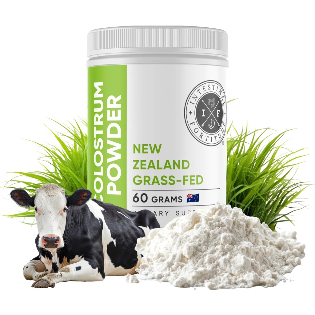 Intestinal Fortitude 100% Grass Fed New Zealand Cows Colostrum Powder, Grassfed, Hormone Free, OGM Free, Optimal Gut Health and Immune System Support, Leaky Gut, IBD, 60 Grammi