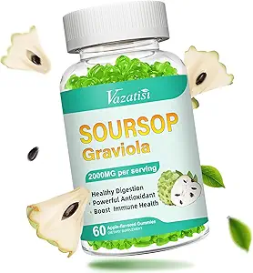 Soursop Graviola Gummeis, Bio Soursop Blätter und Fruchtextrakt für Zellunterstützung & Regeneration, Immune Boost, Verdauungshilfe, Zuckerfrei/Vegan, 60 Zähler