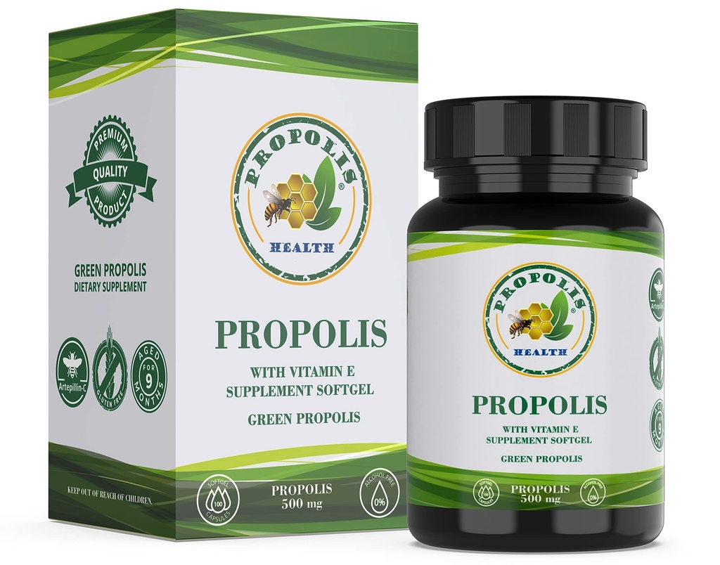 Propolis Health Propolis Capsules 1000mg-Daily avec vitamine E Par dose - Extrait de propolis vert brésilien pur - Immune Booster 50 jours d'approvisionnement -100 Capsules