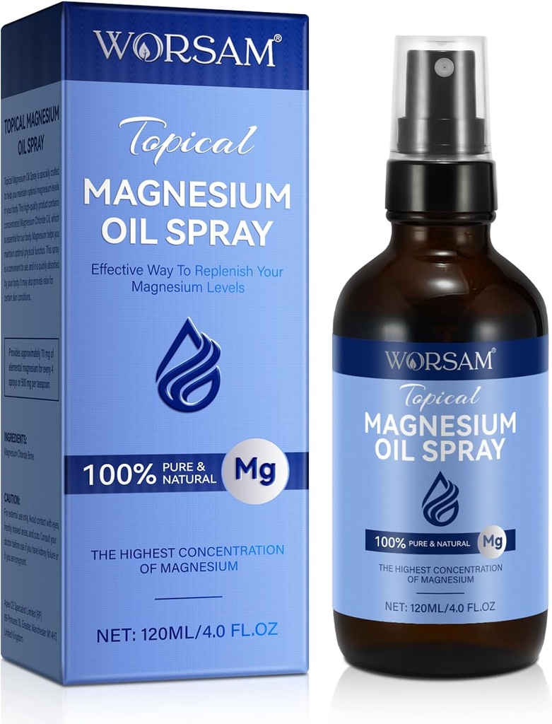 Huile de magnésium pour pieds (4 fl oz), vaporisateur de magnésium, 100% Pure & Bio Naturelle Bouteille d'huile de chlorure de magnésium, Huile de magnésium topique pour pieds, Facile à utiliser 120ml