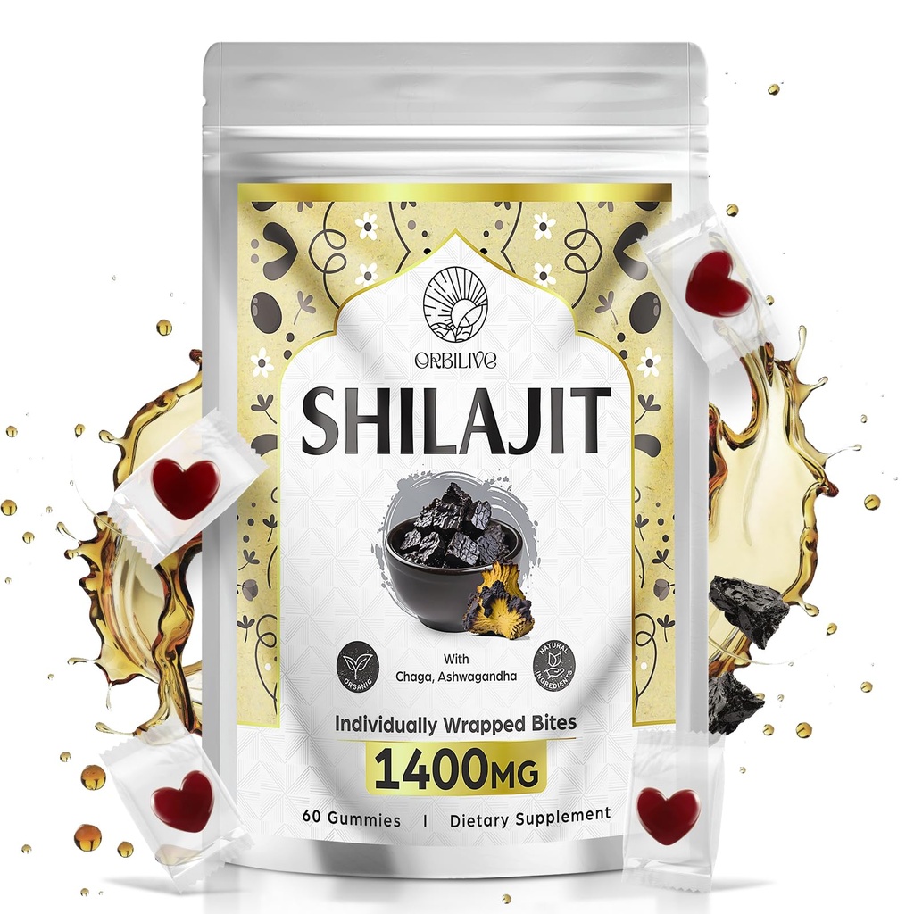1400 MG Shilajit Gummies, Shilajit Pure Himalayan Organic Gummies mit Ashwagandha, Himalayan Shiilajit für Herren, 85+ Trace Minerals & Fulvic Acid, Individuell Wrapped, Sugar-Free, 60 Zähler