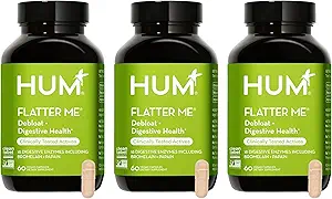 HUM Flatter Me Digestive Enzyme für Frauen und Männer, Verdauungs-Gesundheits-Bloating-Ergänzung mit Ginger & Peppermint Blatt, Fast Acting Anti Bloat Pills Multi Enzyme für Debloating, Vegan,180 Kapseln