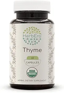 HerbEra Thyme 60 capsule, 800 mg, USDA Organic Thyme (Thymus Vulgaris) Dried Leaf (60 capsule)