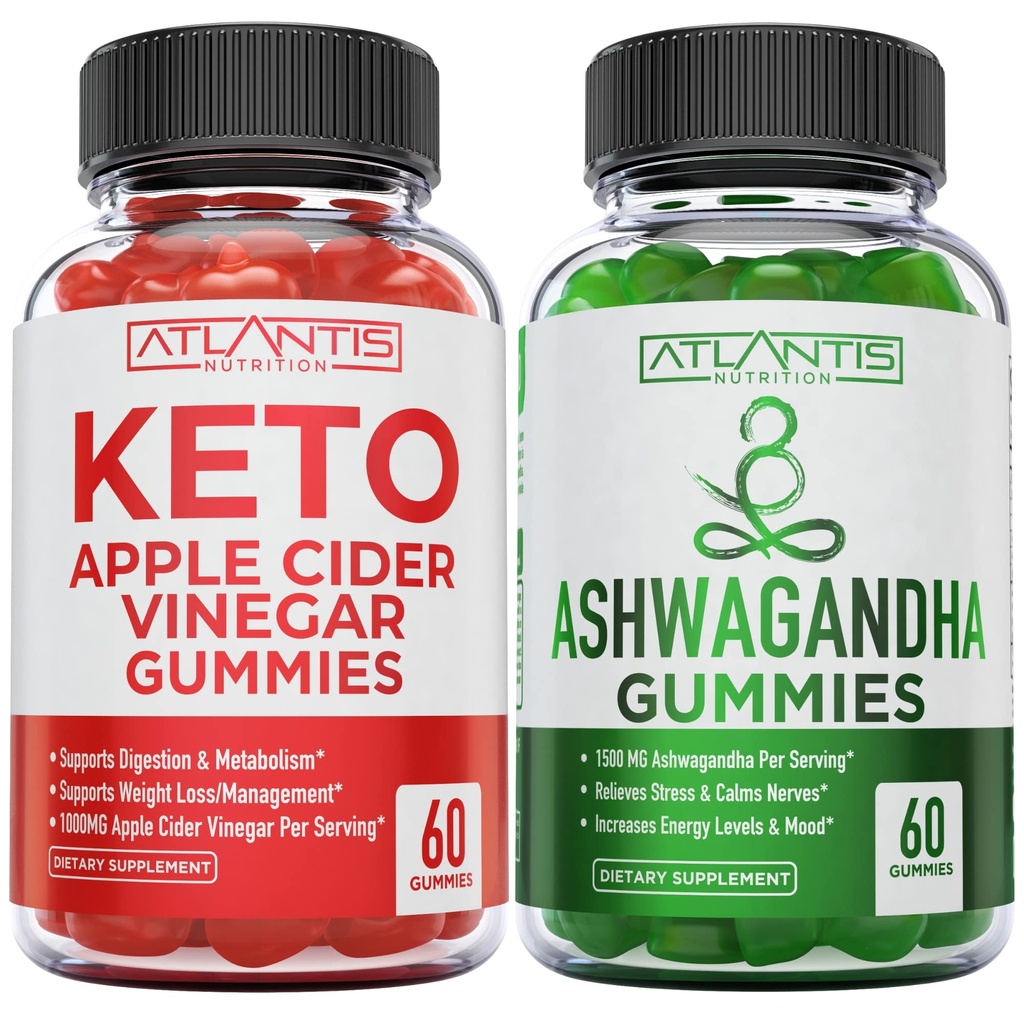 60 Keto Apple Cider Essiggummis Advanced Weight Loss + 60 Ashwagandha Gummies - 1500MG Ashwagandha Per Serving