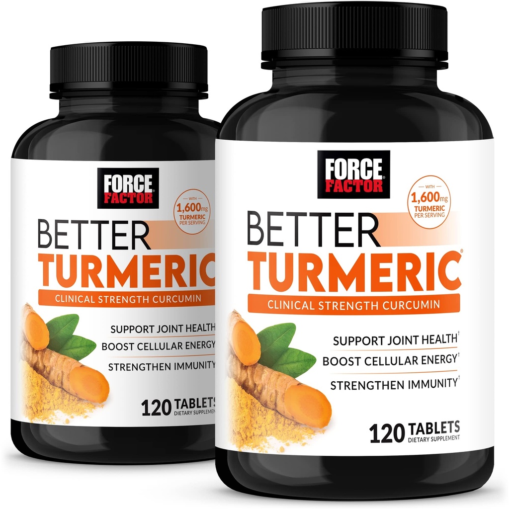 FORCE FACTOR Better Turmeric 2-Pack Joint Support Supplement mit HydroCurc Turmeric Curcumin mit schwarzem Pfeffer, klinische Stärke gemeinsame Unterstützung, 240 Tabletten, Weiße Verpackung