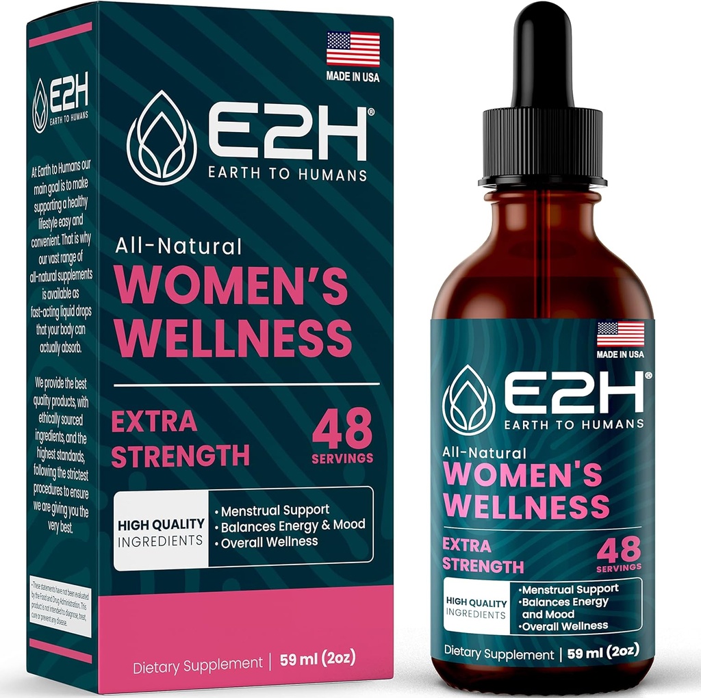 E2H Tutte le donne naturali benessere, equilibrio ormone e PMS sollievo con Cohosh nero, Dong Quai e radice di liquirizia per Hot Flash Relief - 2 Fl Oz