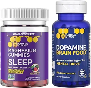 NATURAL STACKS Dopamine Brain Food + Sleep Magnesium Gummies Bundle - Unterstützt Mental Drive & Sleep* - 90 Gesamtstücke