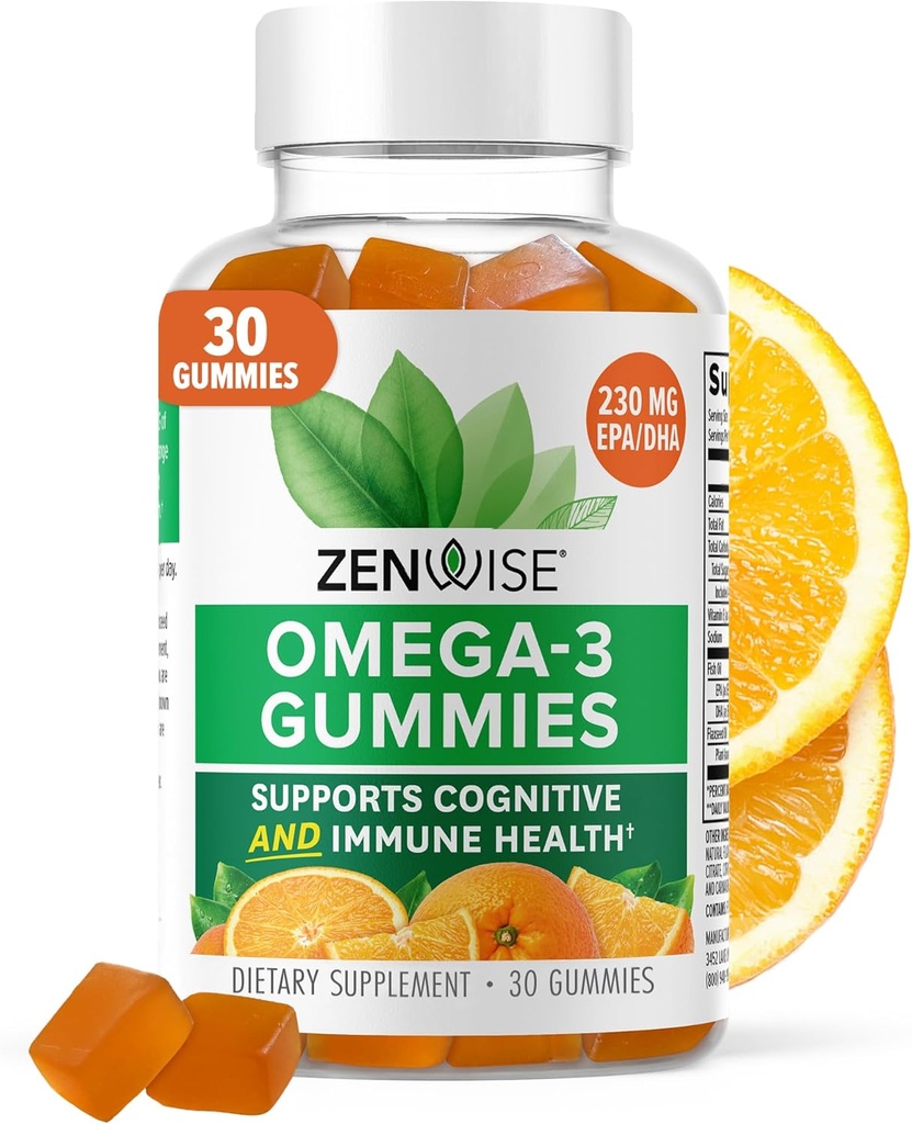 Zenwise Health Omega 3 Gummy Supplemento - Burpless Omega 3 Supplemento con DHA & EPA acidi grassi per la salute immunitaria - Sustainable Sourced Fish Oil, Flaxseed Oil & Vitamin E - 30 Gummies