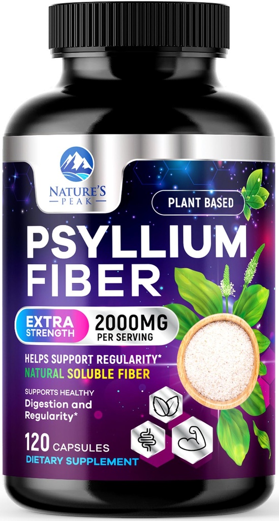 Psyllium Husk Fiber Supplement 1500mg - Vegan Prebiotische, lösliche Faser für tägliche Verdauungsunterstützung, natürliche Psyllium Powder Caps, Sugar-Free, Non-GMO & Gluten-Free - 120 Kapseln