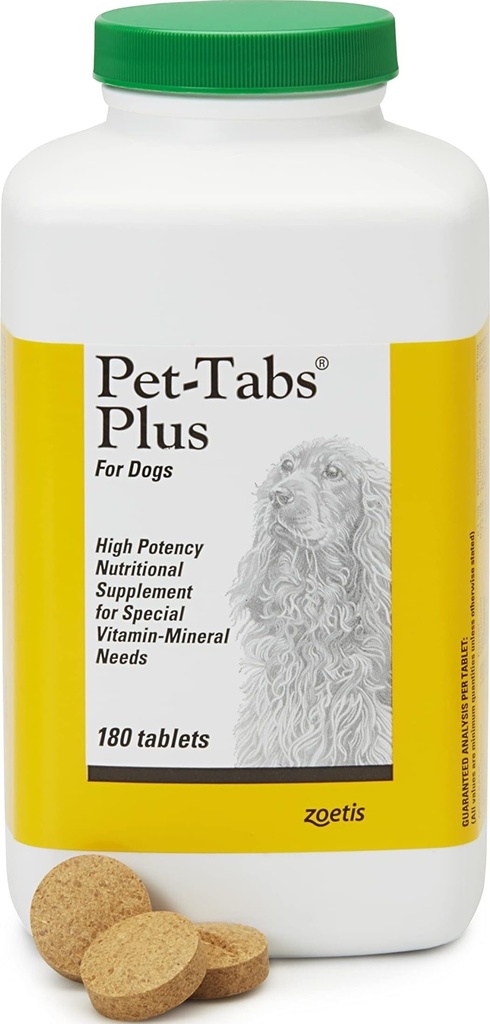 Pet-Tabs Plus Multivitamina e Supplemento minerale per cani con esigenze nutrizionali speciali, Tablet masticabile, bottiglia da 180 Conte