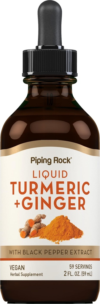 Piping Rock Turmeric und Ginger Liquid Drops | 2 Fl Oz | Tincture Supplement mit schwarzem Pfeffer Extrakt | Vegan, Non-GMO, Glutenfrei