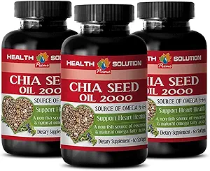 Huile de chia softgels - CHIA Huile de graines 2000 - Chia Huile de graines Bio Cold Pressed - graines de chia Organique, huile de graines de chia Oméga, huile de chia pour cheveux, huile de chia pour visage, huile de graines de chia softgels - 3 Bot 180 Caps