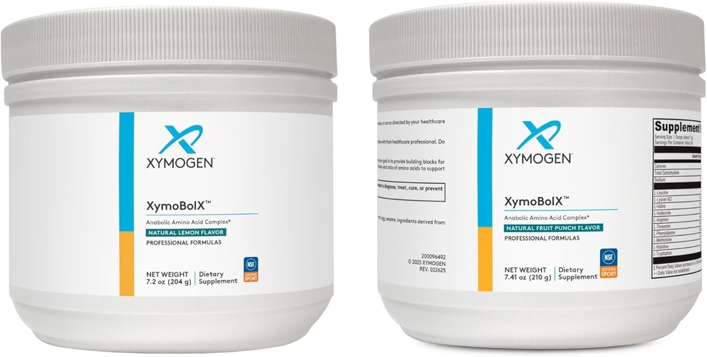 XYMOGEN XymBolX Fruit Punch and Lemon Flavor Bundle - Polvere BCAA per promuovere il recupero del muscolo con L Arginina, L Leucina, L Methionine + L Tryptophan (2 bottiglie, 7.20z Ogni)