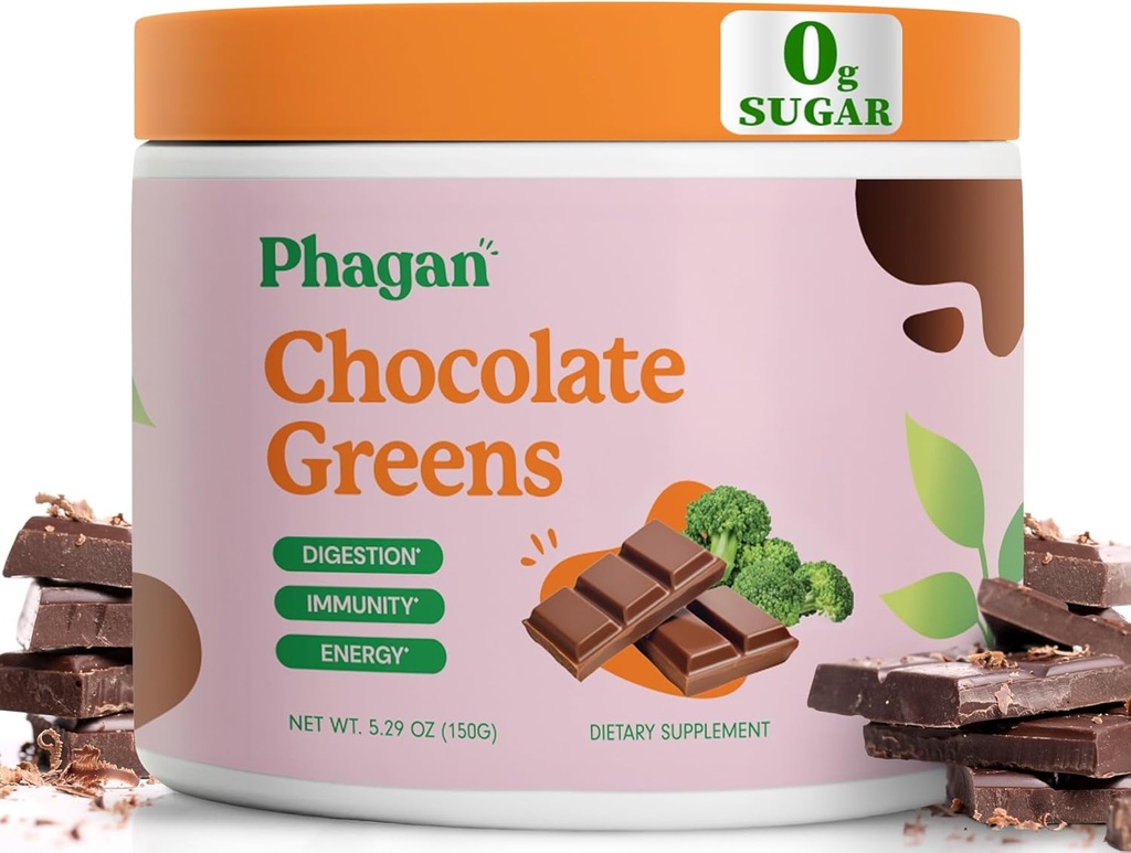 Greens Superfood Powder Kids Drinks - Yummy Chocolate Green Superfood Powder per bambini - Integratori di miscela di cioccolato senza zucchero - Verdi giornalieri con Spirulina & Chlorella - 60 Serve