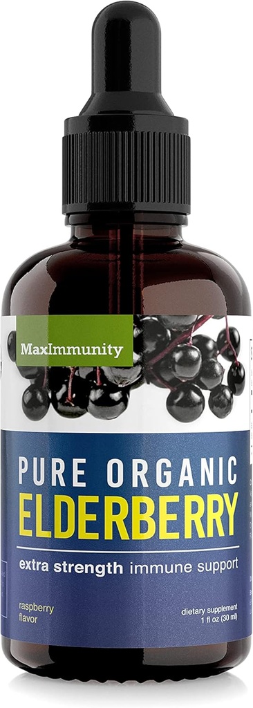 Organic Elderberry Syrup, 30 giorni di alimentazione, Black Elderberry Liquid per il supporto immunitario, Sambucus Elderberry Syrup - Liquid Extract Drops for Kids & Adults - Extra Strength (1 Pack)