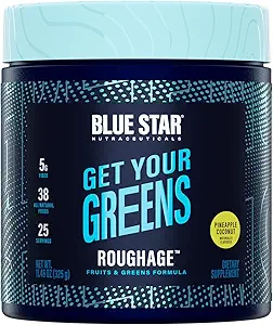 Blu Star Nutraceuticals ROUGHAGE - 38 Frutta & Greens Superfood Powder | Nessun aroma artificiale o dolcificanti | Sapore incredibile (Cocco di pino)