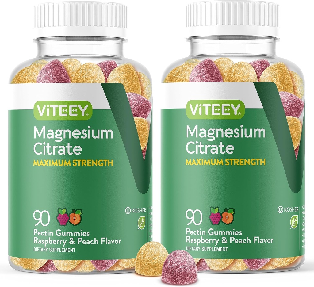 VITEEY Magnesiumgummis für Erwachsene - 255mg Magnesium Citrate Gummy für Ruhe, Schlaf, Nerve & Muskel-Funktion Unterstützung - Vegan, Glutenfrei - 180 Count