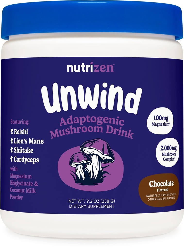 Nutricost Nutrizen PM Unwind Adaptogenic Mushroom Drink (Chocolate Flavored) 30 Portionen - Inklusive Reishi, Lion's Mane, Shiitake, Cordyceps