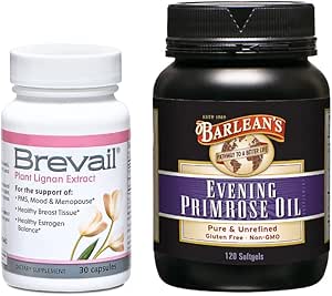 Barlean's Women's Hormone Support Supplements Bundle, 30 Count Brevail Capsules and 120 Count Evening Primrose Oil Supplement Softgels