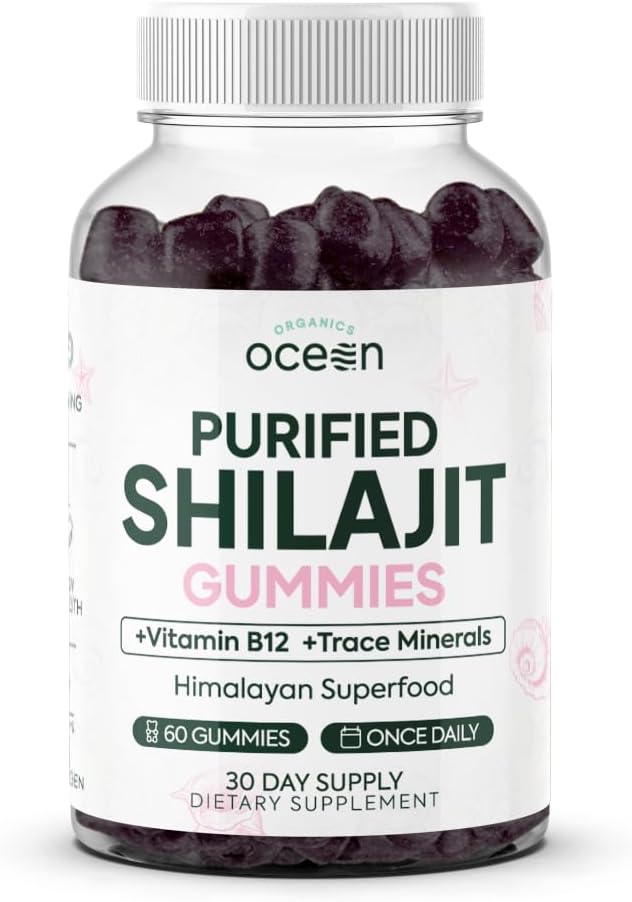 Bios Ocean Shilajit für Männer und Frauen - Natürliche Ergänzung mit Vitamin B12, Chrom und Selen für Alter-Defying, Energie, Hormone Unterstützung und mehr - 60 Shilajit Gummies