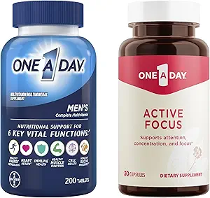 One A Day Bundle - One A Day Multivitamin for Men 200 Count Tablets e One A Day Active Focus Supplement, 30 Capsule