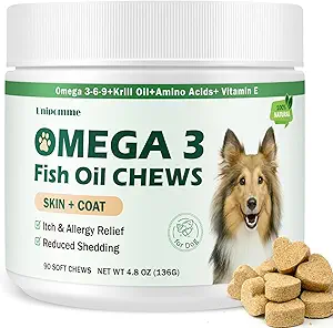 Chien Allergie Relief Chews - Omega 3 Supplément à l'huile de poisson Peau et manteau - Chien Démangeaisons et Relief Oreilles - Réduction de Shedding, Allergies Saisonnières Pois secs Pois démangeaisons Traitement des taches chaudes