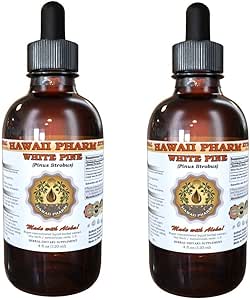 Extrait liquide de pin blanc, Pine blanche (Pinus Strobus) Teinture de poudre d'écorce, supplément à base de plantes, Hawaii Pharm, Fabriqué aux États-Unis, 2x4 fl.oz