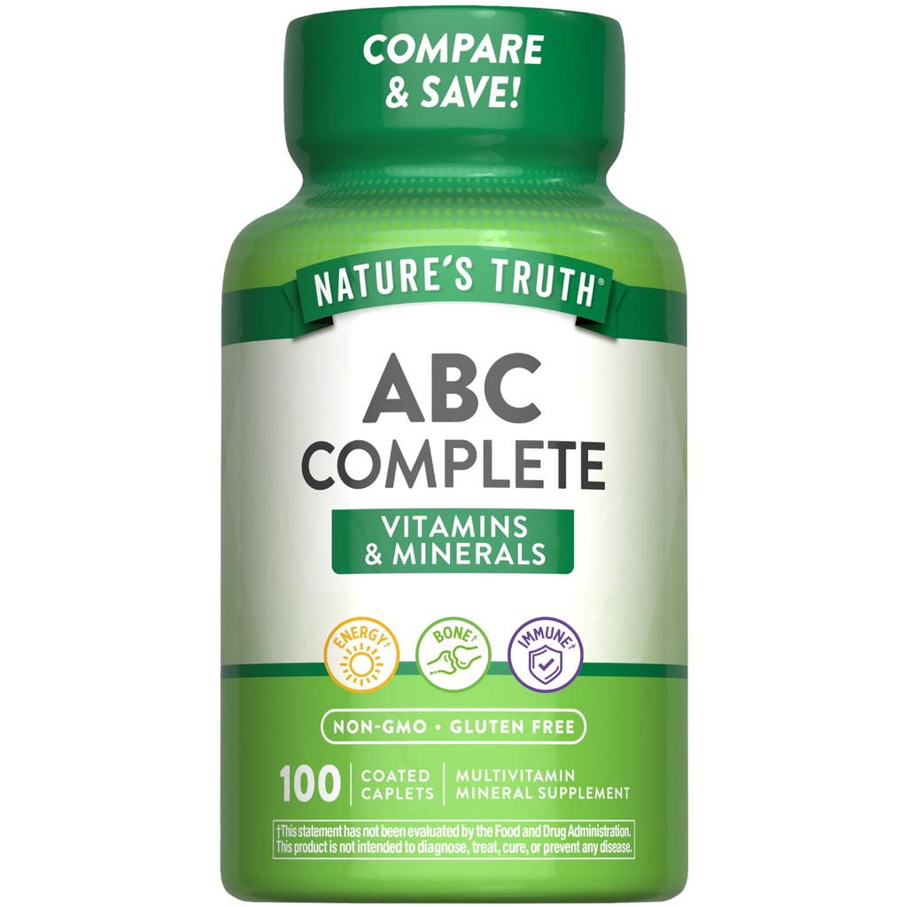 Verità della natura Adulto ABC Multivitamina completa per uomini e donne | 100 Caplets | Non-GMO & Gluten Free