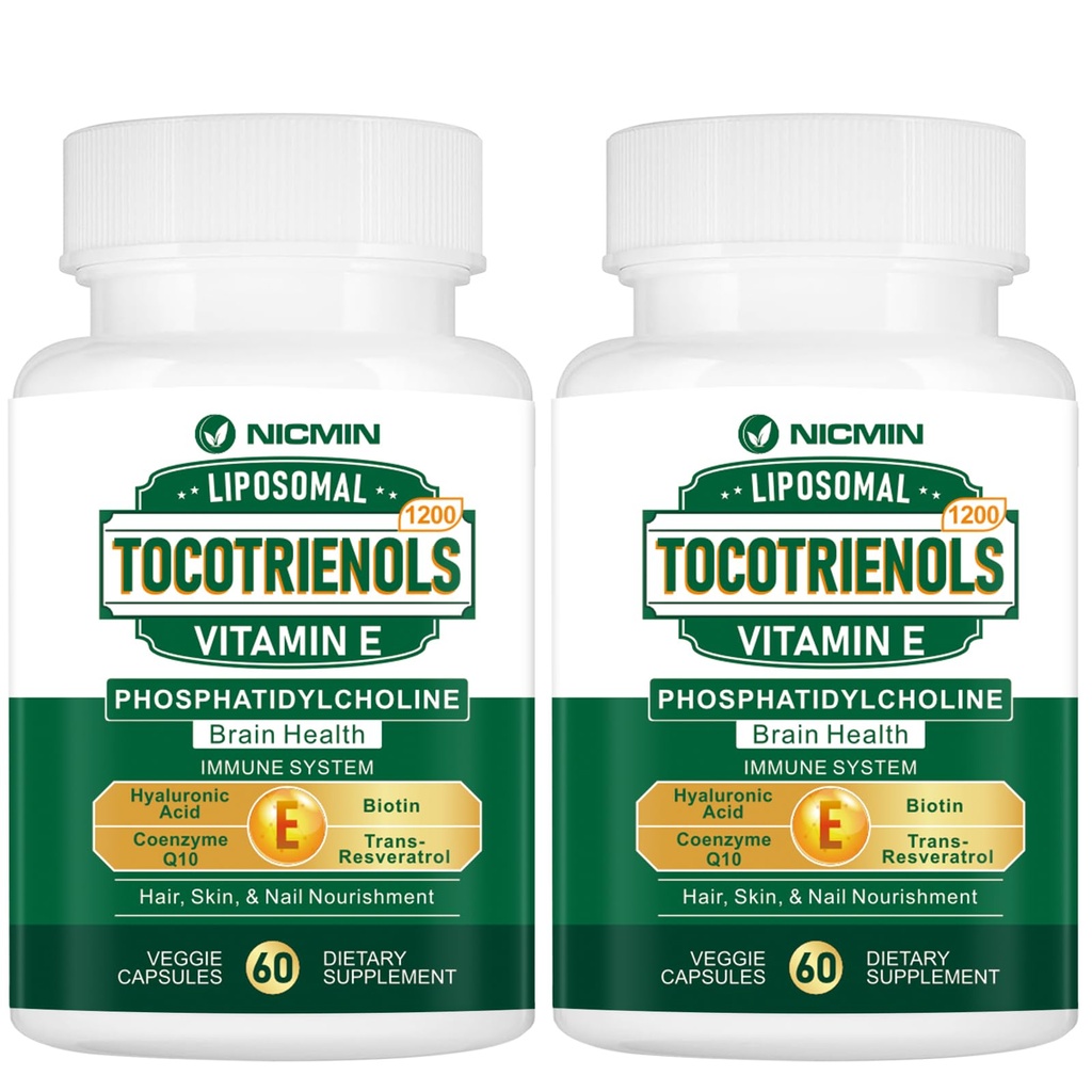 1200MG Vitamin E Tocotrienols Liposomal Tocotrienols Supplement mit Phosphatidylcholin, 95% Delta-Tocotrienole und 5% Gamma-Tocotrienole, hohe Absorption für Herz, Hirnfunktion 120 Kapseln