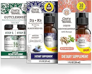 GuruNanda Total Wellness Boost con Liquid Ashwagandha, Black Seed Oil & GutCleanse - Aiuta con l'immunità e la cura della mente