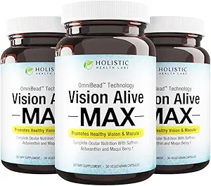 ganzheitliche Gesundheitslabors Vision Alive Max mit 8 natürlichen Inhaltsstoffen Lutemax® 2020, Bilberries, Blaubeeren, c3g von Black Currant, Maqui Berry, Saffron und Astaxanthin (30 Graf (Pack von 3))