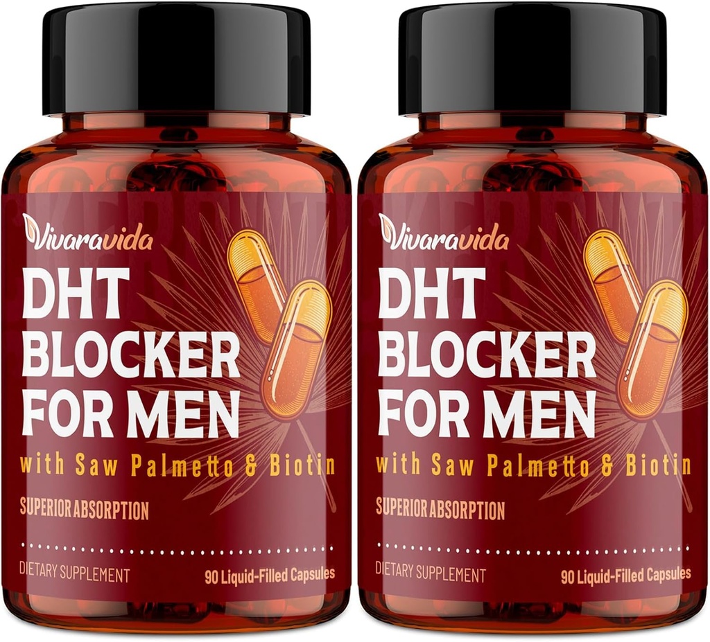 DHT Blocker für Männer | Haarwachstumsergänzung mit Saw Palmetto & Biotin - Haarwachstum Vitamine - Haarwachstumskurd - natürliche Haarausfall Ergänzungen Liquid-Filled - proprietäre Kräutermischungen (180 Kapseln)