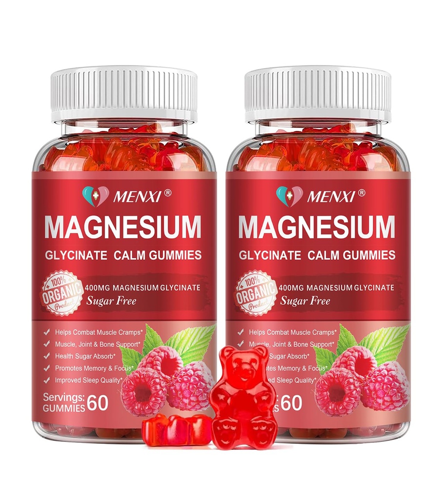 Magnesium-Gummi 600mg pro Servier-Magnesium-Glycinat 400mg und Magnesium Malat 200mg,Sugar Freie Magnesium-Kalium-Ergänzung für ruhige Stimmung, Muskel, Knochen & Energie Unterstützung, 120 Himbeer-Gummi