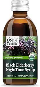 Gaia Herbs Black Elderberry, NightTime Syrup - Immununterstützungsergänzung - Mit Organic Black Elderberries, California Poppy & Lemon Balm für restful Sleep & Immune Defense - 5.4 Fl Oz (32-Day Supply)