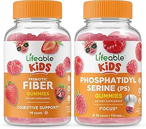 Lifeable Prebiotic Fiber Kids + Phosphatidylserine (PS) Kids, Gummis Bundle - Great Tasting, Vitamin Supplement, Gluten Free, GMO Free, Kaugummi