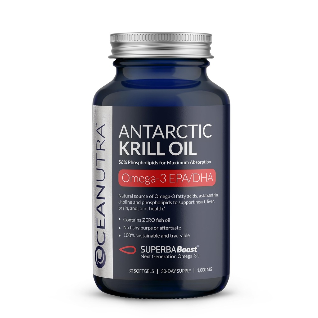 100% reines Krillöl 1000mg, Omega 3, Höchste Konzentration 56% Phospholipide, Choline & Astaxanthin, Nachhaltige antarktische SuperbaBoost, DHA, EPA, Herz, Gehirn, Augen- und Hautpflege, kein Fischöl