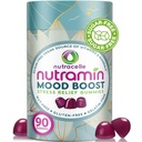 NUTRAMIN Mood Boost Multivitamine Gummy - Delicious & Yummy Anti-Stress Magnésium Ashwagandha Gummies + B Vitamines complexes pour le focus et le calme - sans sucre, végétalien, sans gluten, sans allergène-safe (90 comte)