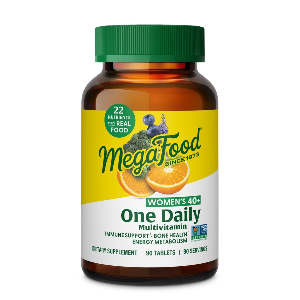 MegaFood Women's 40+ One Daily Multivitamin for Women - with Vitamin B12, B6, C, D, Zinc & Iron – Plus Real Food - Supporto Immune - Bone Health - Non-GMO - Vegetariano - 90 Tabs